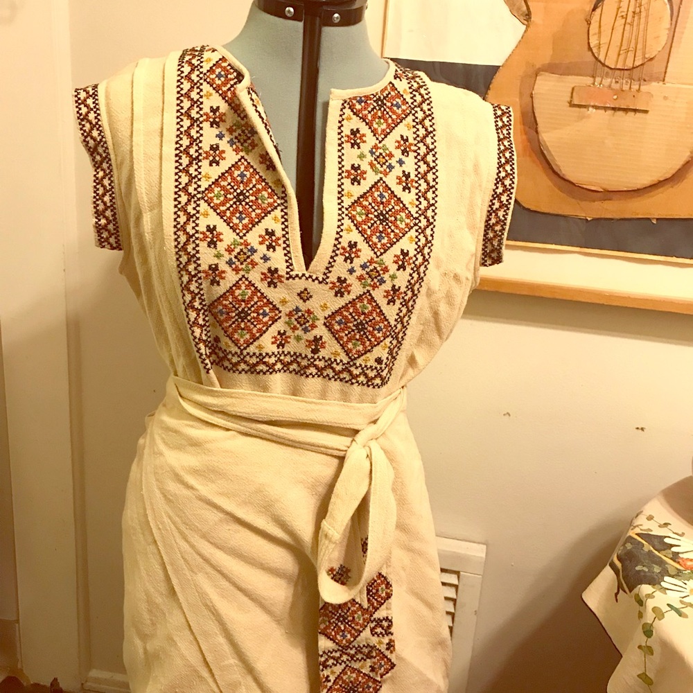 Embroidered wrap tunic style blouse